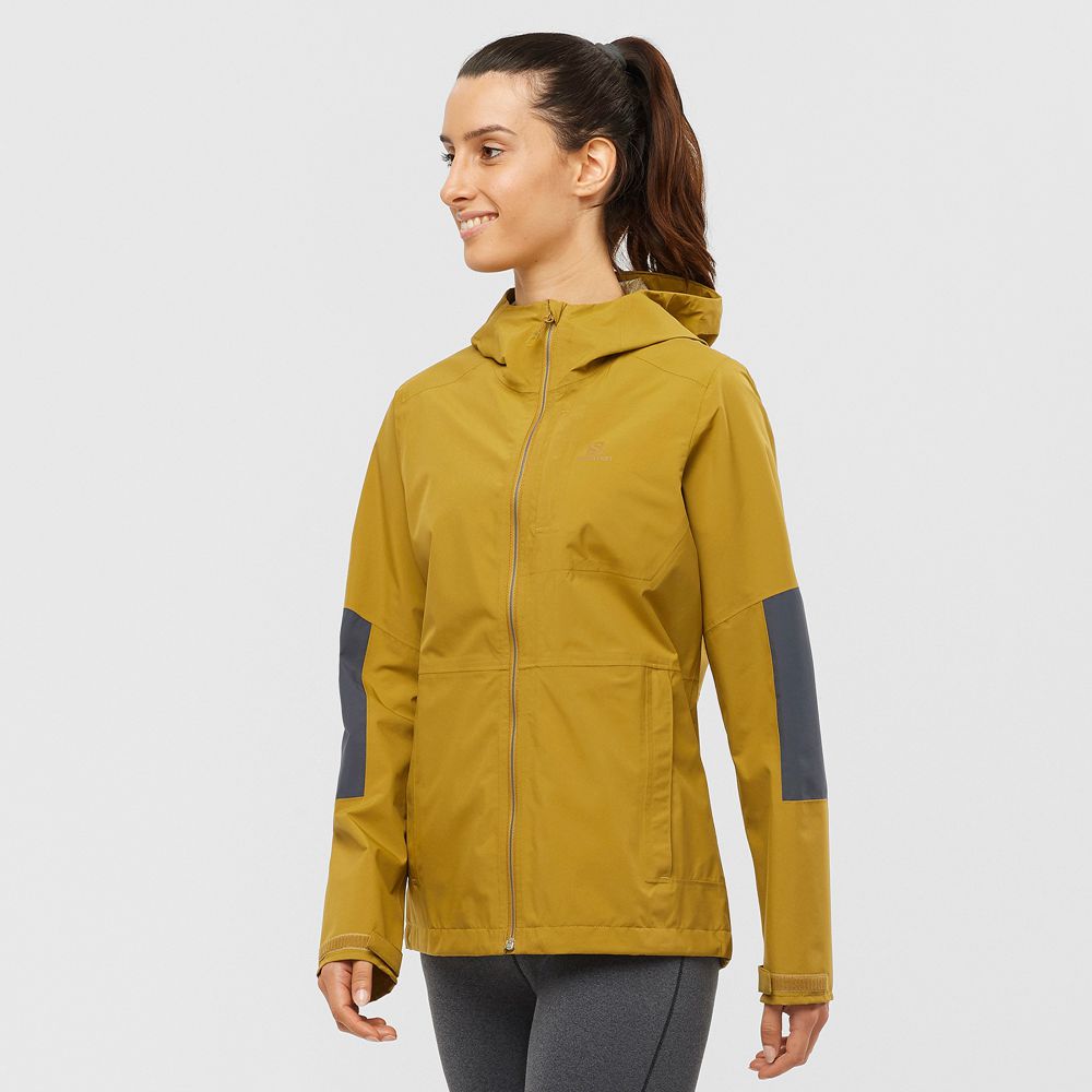 Salomon Singapore Womens Jackets - OUTRACK WATERPROOF 2.5L Yellow | 24958-HDFC